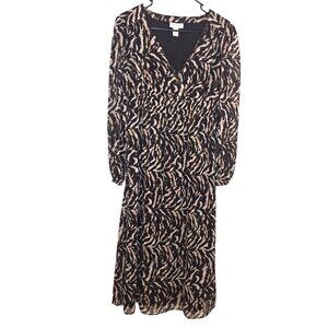 Sofia Jeans By Sofia Vergara Black & Tan Zebra Print Long Sleeve Dress S (4-6)